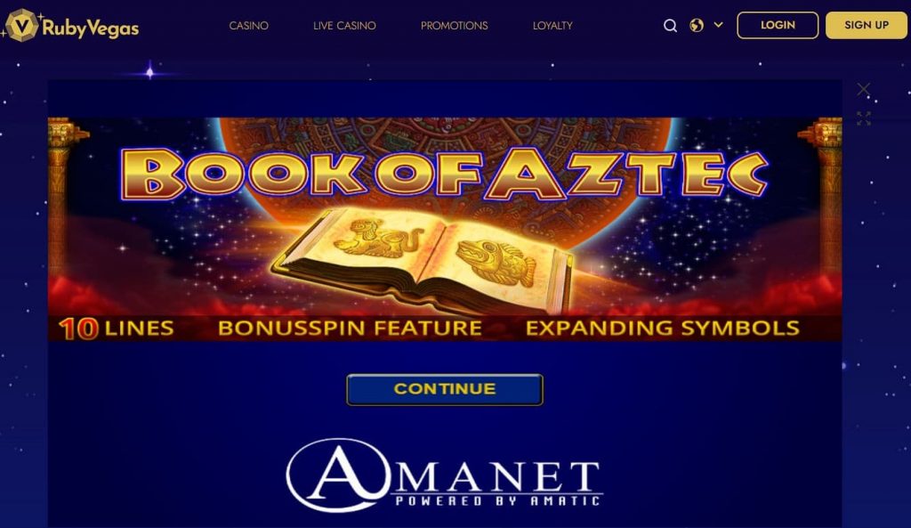 Play Book of Aztec slot machine at Ruby Vegas